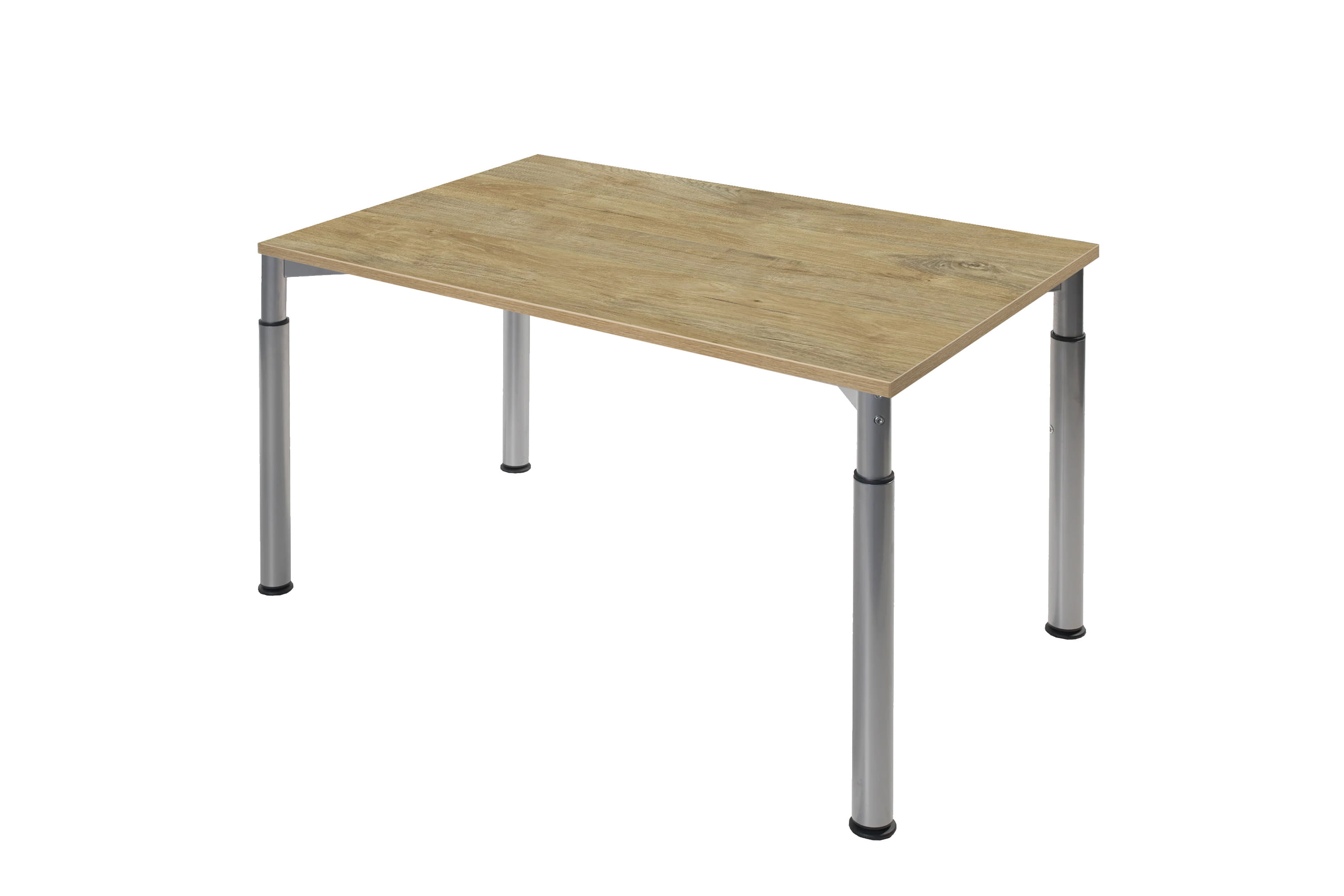 Höheneinstellbarer Konferenztisch, silber, Tischplatte 160 x 80 cm Wildeiche, Besprechungstisch, Schreibtisch