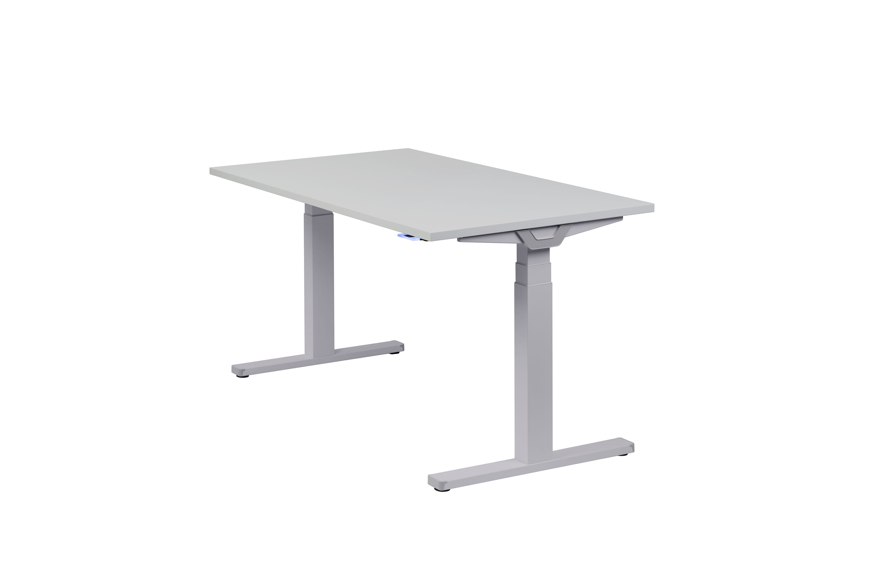 Höhenverstellbarer Schreibtisch "Premium Line", silber, Tischplatte 140 x 80 cm lichtgrau, elektrisch höhenverstellbar, Stehschreibtisch, Tischgestell