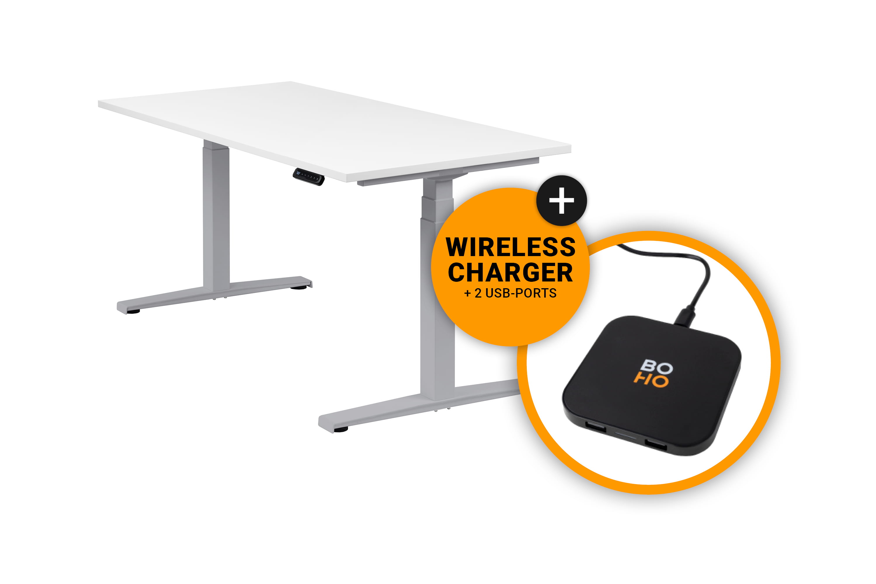 bild01_kombination_basic_line_silber_3000x3000_CHARGER Basic Line mit Tischplatte Melaminharz beschichtet