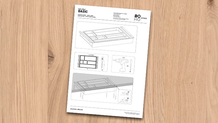 Anleitung für BASIC Büroschublade mit Montageschritten.