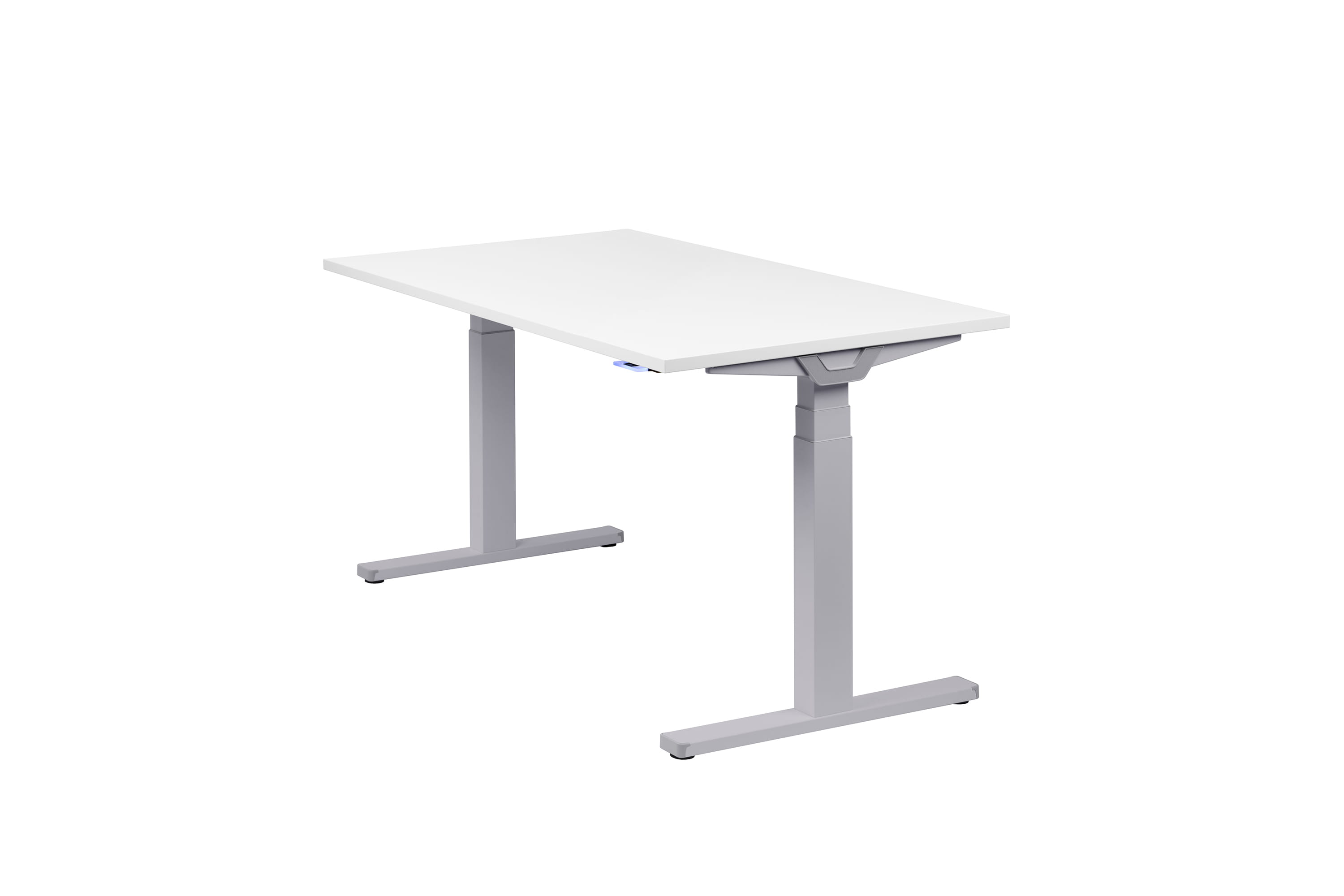 Höhenverstellbarer Schreibtisch "Premium Line", silber, Tischplatte 140 x 80 cm weiß, elektrisch höhenverstellbar, Stehschreibtisch, Tischgestell