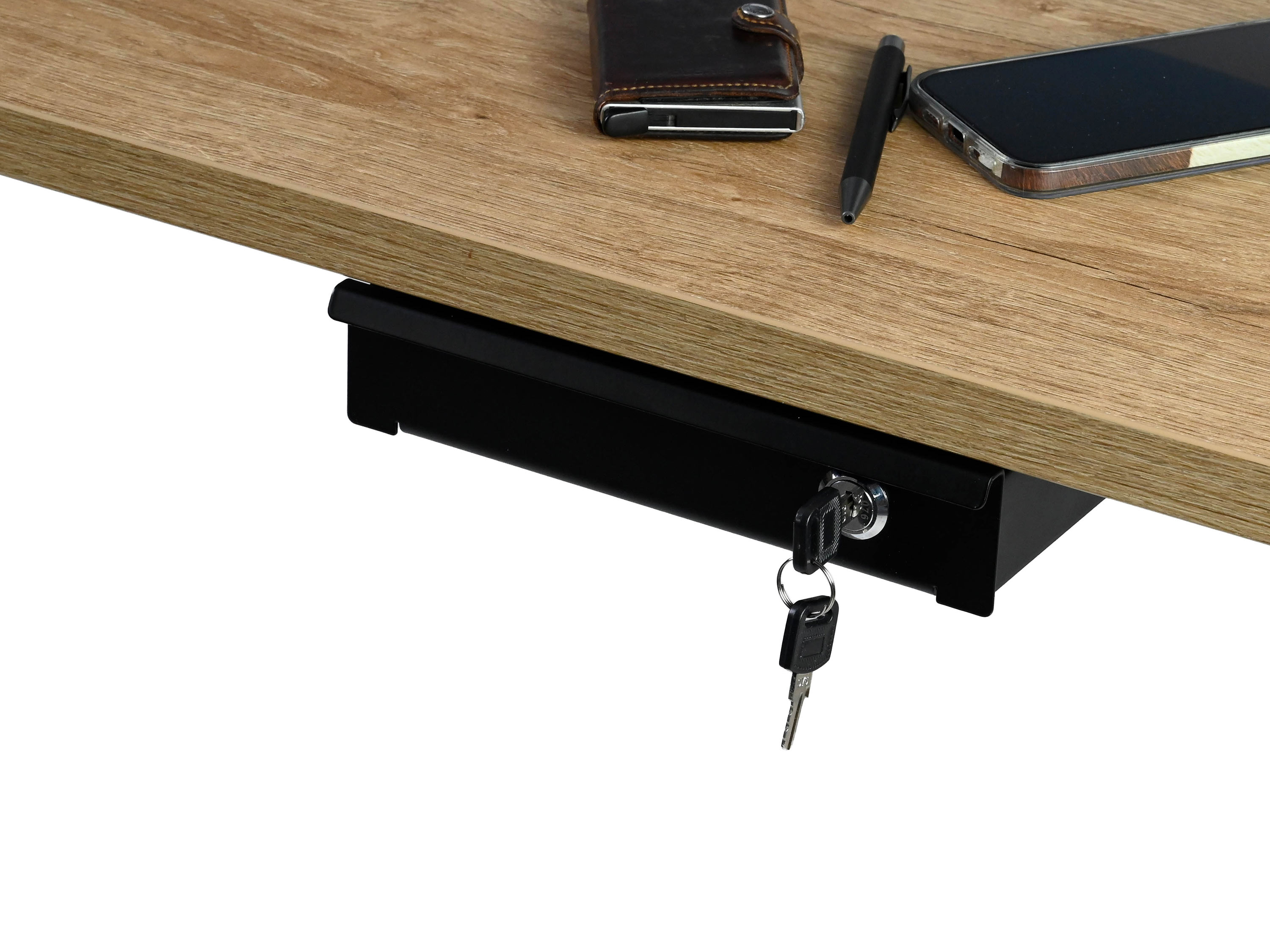 Schublade schwarz mit Schloss Freistellbild