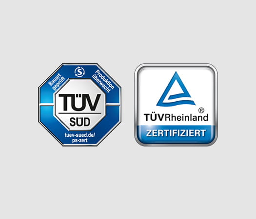 Die TÜV SÜD- und TÜV Rheinland-Zertifikate für Qualität und Sicherheit von Produkten.