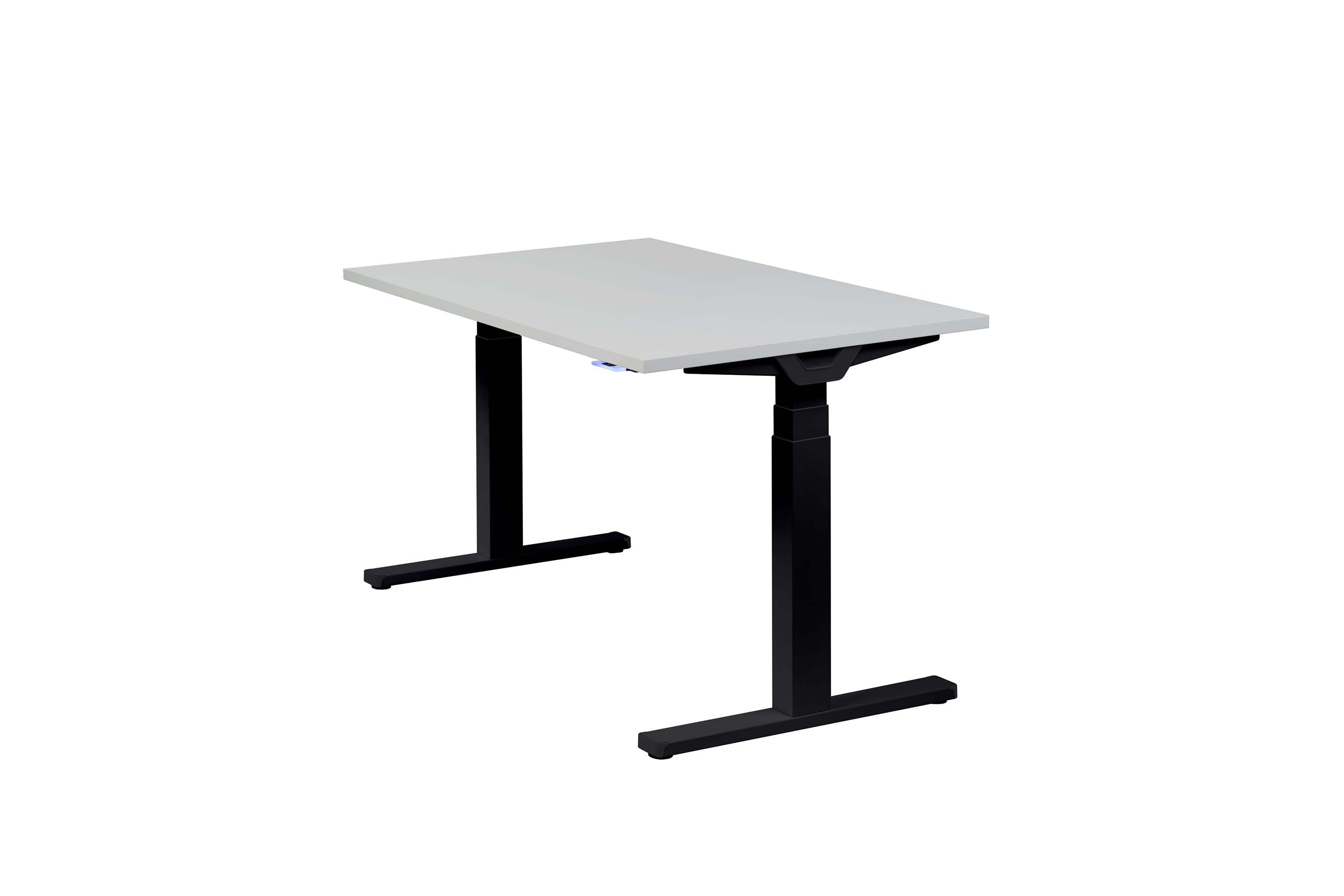 Höhenverstellbarer Schreibtisch "Premium Line", schwarz, Tischplatte 120 x 80 cm lichtgrau, elektrisch höhenverstellbar, Stehschreibtisch,