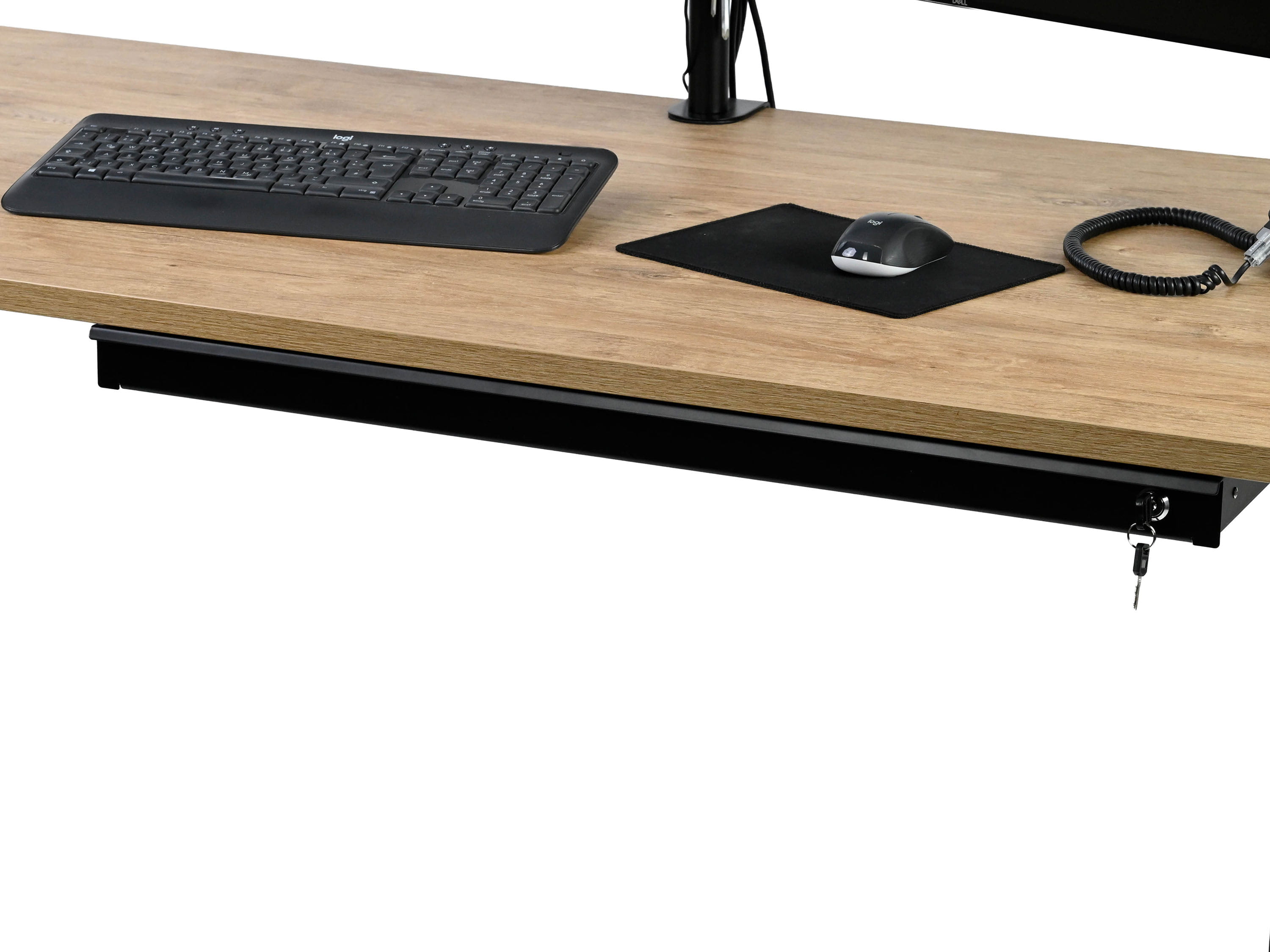 große Schreibtischschublade in Schwarz als Freisteller abschließbar