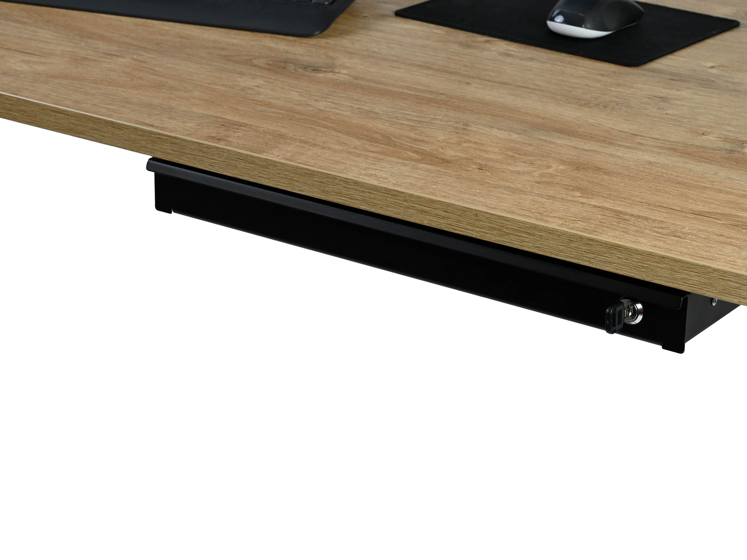 mittelgroße Schreibtischschublade in Schwarz als Freisteller abschließbar