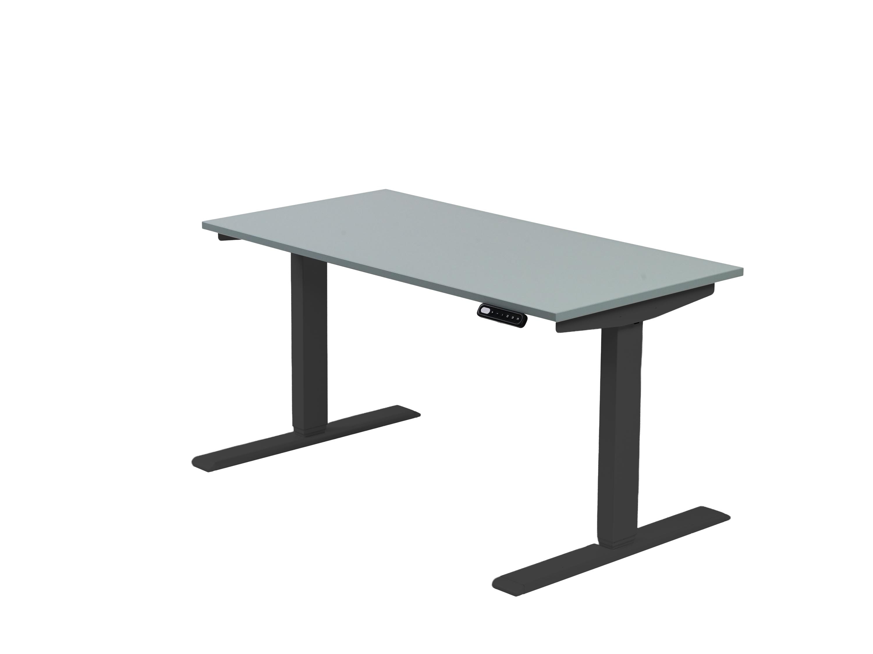 Kindertisch höhenverstellbar mit schwarzem Gestell und dunkelblauer Tischplatte auf Sitzhöhe